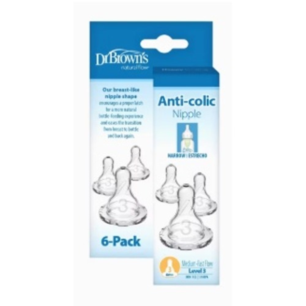 Dr. Brown's Natural Flow Anti-Colic Nipple 6-Pack Level 3 Medium-Fast Flow